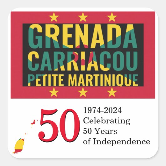 2024 GRENADA 50e Verjaardag van de onafhankelijkhe Vierkante Sticker (Voorkant)