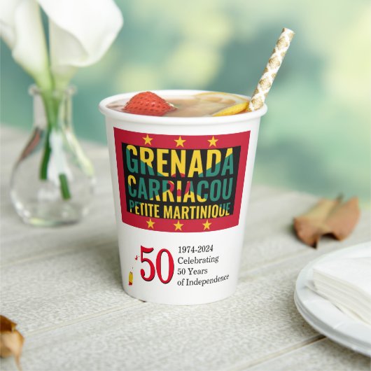 2024 GRENADIAN 50ste Jubileum onafhankelijkheid Papieren Bekers (Insitu)