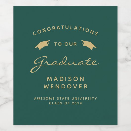 2024 Groen Goud Script Pet Afstuderen Wijn Etiket (Enkel label)