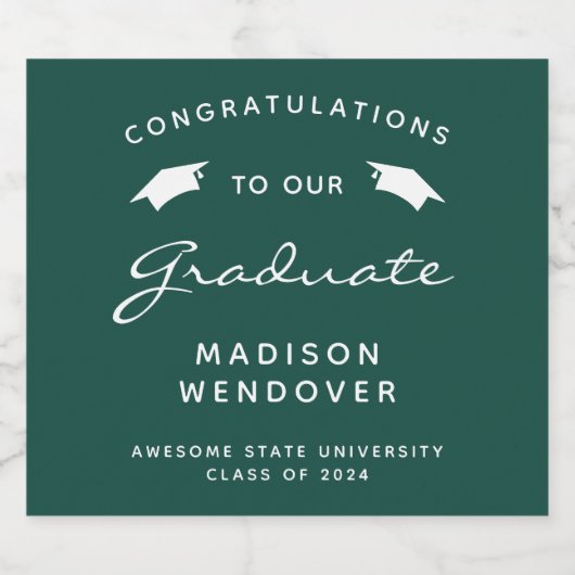 2024 Groen Wit Script Pet Afstuderen Sparkling Wijnetiket (Enkel label)