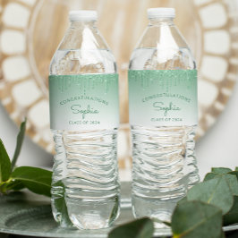 2024 Groene Glitter Drip Graduation Party Waterfles Etiket