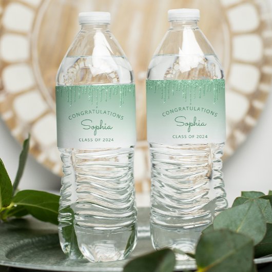 2024 Groene Glitter Drip Graduation Party Waterfles Etiket
