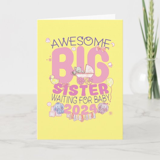 2024 Grote Zus Wacht op Nieuwe Baby Kaart (Voorkant)