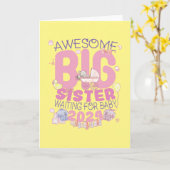 2024 Grote Zus Wacht op Nieuwe Baby Kaart (Gele Bloem)