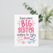 2024 Grote Zus Wachten op Nieuwe Baby Sibling Briefkaart (Staand voorkant)