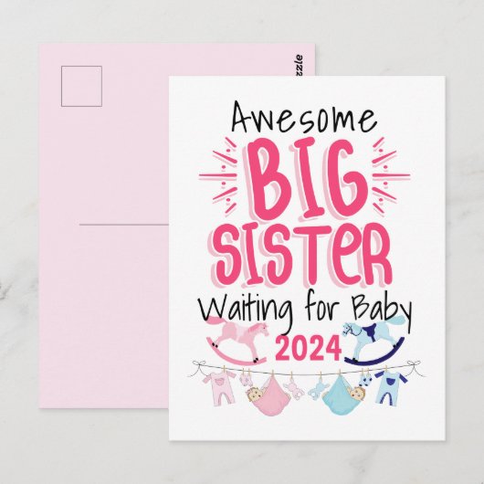 2024 Grote Zus Wachten op Nieuwe Baby Sibling Briefkaart (Voorkant / Achterkant)