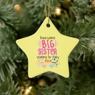 2024 Grote Zus Wachten op Nieuwe Baby Sibling Keramisch Ornament