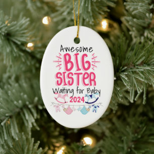 2024 Grote Zus Wachten op Nieuwe Baby Sibling Keramisch Ornament