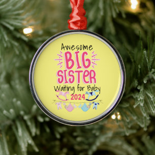 2024 Grote Zus Wachten op Nieuwe Baby Sibling Metalen Ornament
