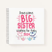 2024 Grote Zus Wachten op Nieuwe Baby Sibling Notitieboek (Voorkant)