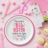 2024 Grote Zus Wachten op Nieuwe Baby Sibling Papieren Bordje (Feest)