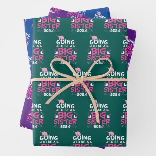 2024 Grote Zuster Eenhoorn Harten Inpakpapier Vel (In situ)