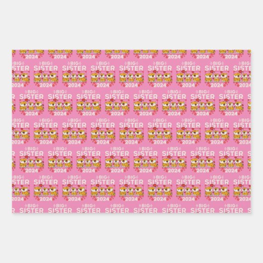 2024 Grote Zuster Tijger Liefde Harten Inpakpapier Vel (Voorkant)