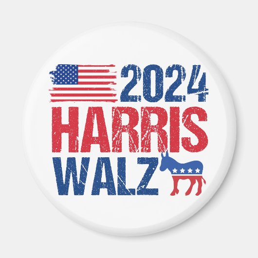 2024 Harris Walz Democraat Donkey Amerikaanse Verk Magneet (Voorkant)