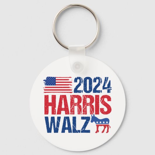 2024 Harris Walz Democraat Donkey Amerikaanse Verk Sleutelhanger (Voorkant)