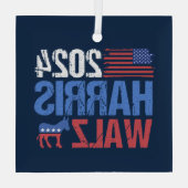 2024 Harris Walz Democraat Donkey Blue Christmas Glas Ornament (Achterkant)