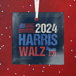 2024 Harris Walz Democraat Donkey Blue Christmas Glas Ornament