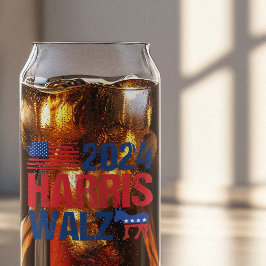 2024 Harris Walz Democraat Donkey Verkiezing Blikvorm Glas