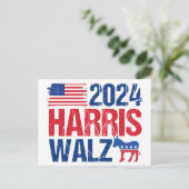 2024 Harris Walz Democraat Donkey Verkiezing Briefkaart (Staand voorkant)
