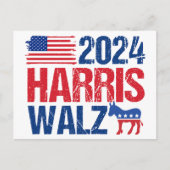2024 Harris Walz Democraat Donkey Verkiezing Briefkaart (Voorkant)