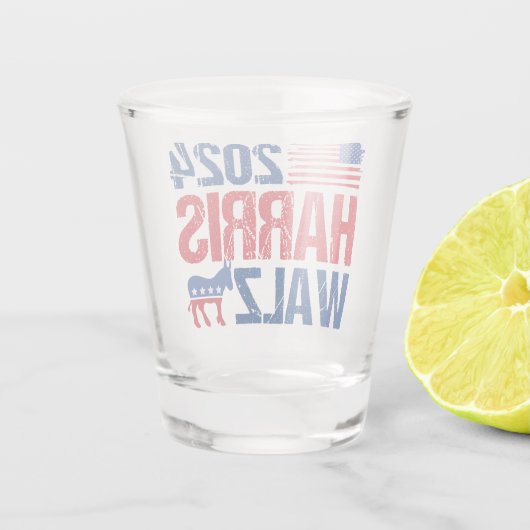 2024 Harris Walz Democraat Donkey Verkiezing Shot Glas (Achterkant)
