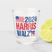 2024 Harris Walz Democraat Donkey Verkiezing Shot Glas (Voorkant)