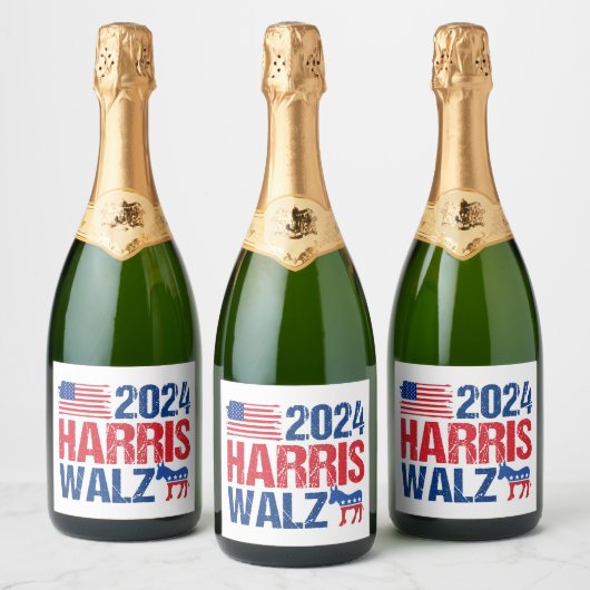 2024 Harris Walz Democraat Donkey Verkiezing Sparkling Wijnetiket (Flessen)
