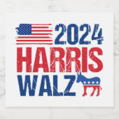 2024 Harris Walz Democraat Donkey Verkiezing Sparkling Wijnetiket (Enkel label)