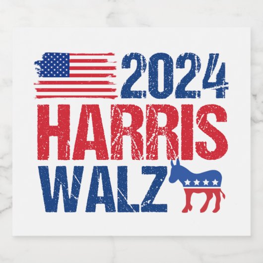 2024 Harris Walz Democraat Donkey Verkiezing Sparkling Wijnetiket (Enkel label)