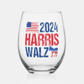 2024 Harris Walz Democraat Donkey Verkiezing Wijnglas Zonder Voet (Voorkant)