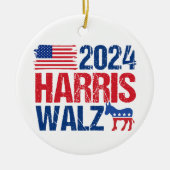 2024 Harris Walz Democraat Ezel Kerstmis Keramisch Ornament (Voorkant)