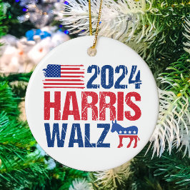 2024 Harris Walz Democraat Ezel Kerstmis Keramisch Ornament