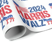 2024 Harris Walz Patriottische Amerikaanse Vlag Cadeaupapier (Rol Hoek)