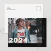 2024 Hedendaagse Student Foto Afstuderen Zwart Briefkaart (Voorkant / Achterkant)