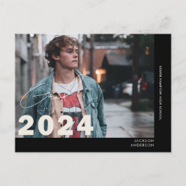 2024 Hedendaagse Student Foto Afstuderen Zwart Briefkaart