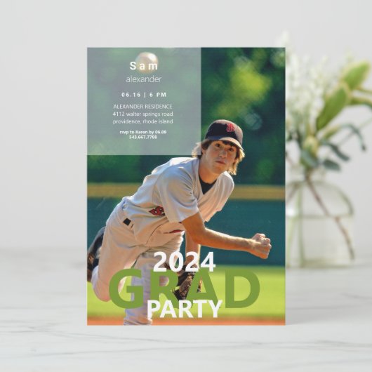 2024 honkbal foto afstudeerfeest kaart (Staand voorkant)