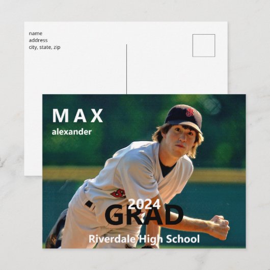 2024 Honkbal Foto Afstuderen Aankondiging II Briefkaart (Voorkant / Achterkant)