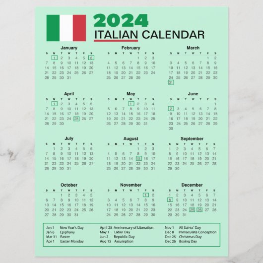 2024 Italiaans Kalender met Feestdagen | Kalender (Voorkant)