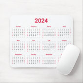 2024 Jaar in een oogopslag Rode en witte kalender Muismat (Met muis)