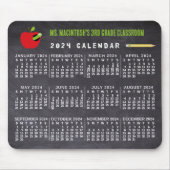2024 Jaar Kalender Chalkboard School Docent Naam Muismat (Voorkant)