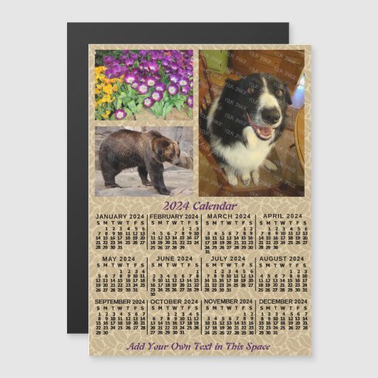 2024 Jaar Kalender Koffiebonen 3 Aangepaste Foto's Magnetische Uitnodiging (Voorkant / Achterkant)