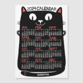 2024 Jaar Kalender Mid-Century Black Cat Maandelij Magnetische Uitnodiging (Voorkant)