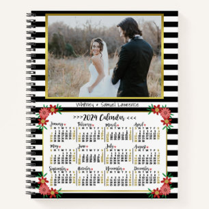 2024 Jaar Kalender Preppy Floral Stripes   Foto Notitieboek