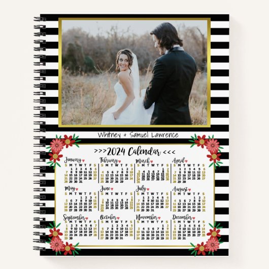 2024 Jaar Kalender Preppy Floral Stripes | Foto Notitieboek (Voorkant)