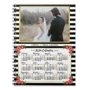 2024 Jaar Kalender Preppy Floral Stripes   Foto Notitieboek