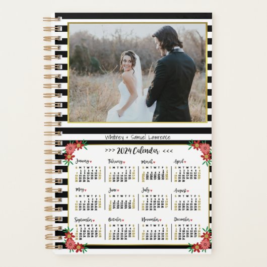 2024 Jaar Kalender Preppy Floral Stripes Foto SM Planner (Voorkant)
