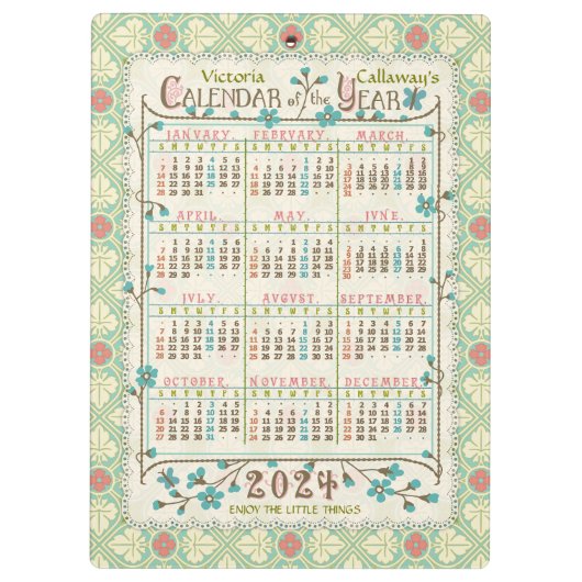 2024 Jaar Kalender Victoriaans Art Nouveau | Aange Klembord (Achterkant)