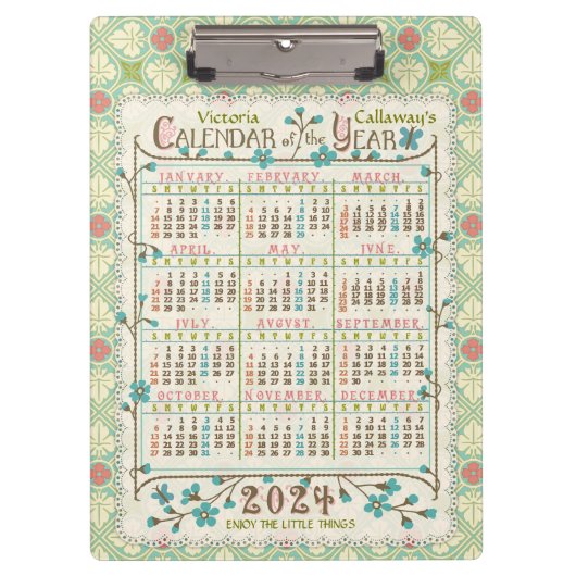 2024 Jaar Kalender Victoriaans Art Nouveau | Aange Klembord (Voorkant)