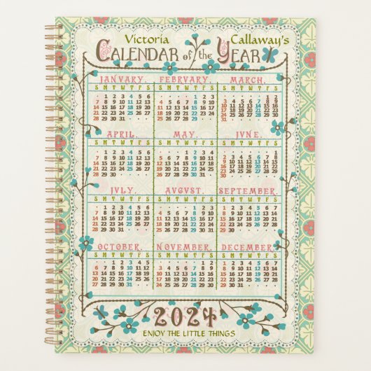 2024 Jaar Kalender Victoriaans Art Nouveau | Aange Planner (Voorkant)