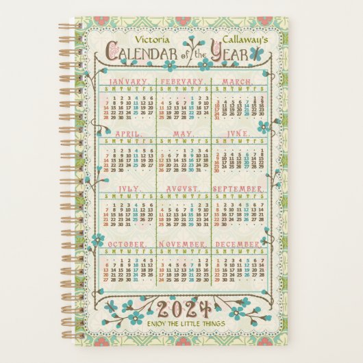 2024 Jaar Kalender Victoriaans Art Nouveau Custom  Planner (Voorkant)